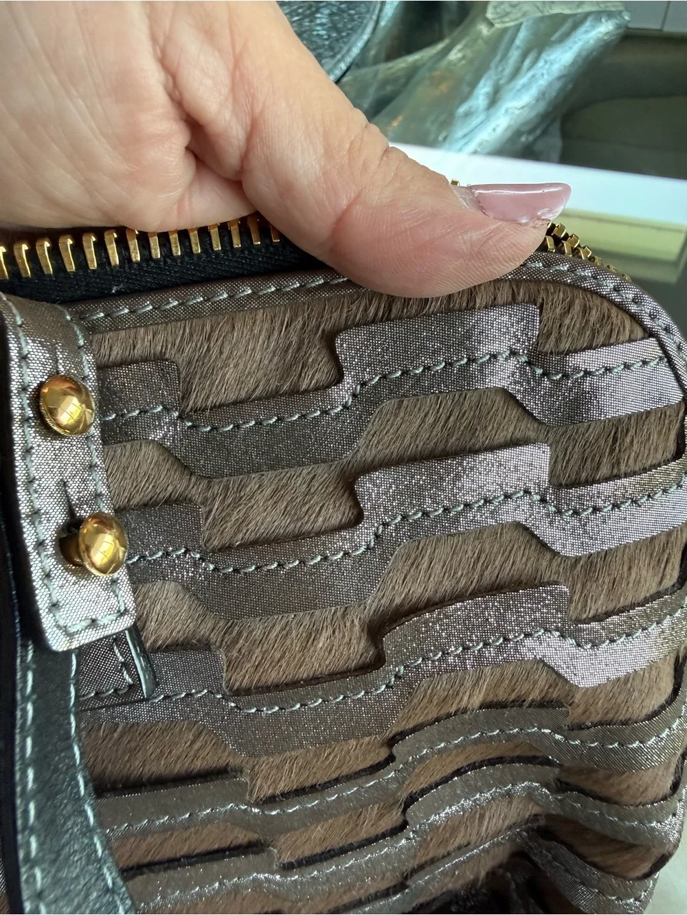Marc Jacobs Metallic Bronze Woven Satchel with Padlock - Picture 6 of 7